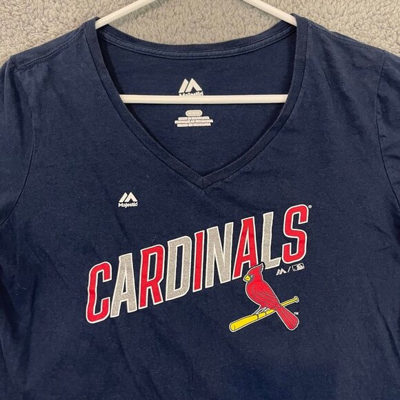 St. Louis Cardinals MLB Majestic Women’s Medium Navy Blue Short Sleeve Shirt - Picture 2 of 6
